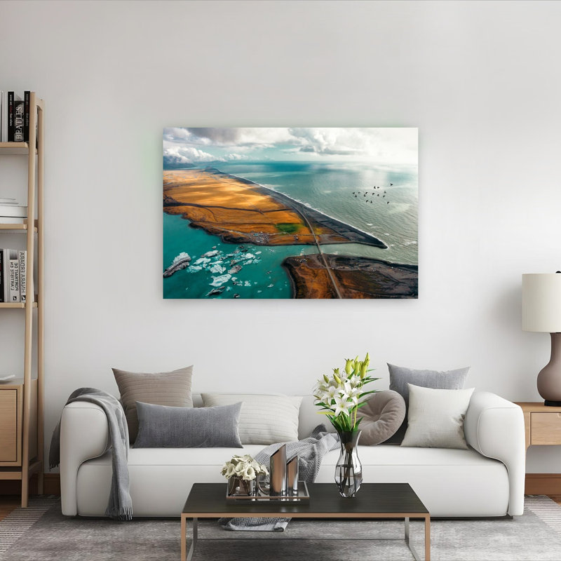 Glacier Lagoon Birds Dramatic Abstract Contemporary Bird Coastal Landscape Wall Art Print 1 Piece Wrapped Canvas Wall Art