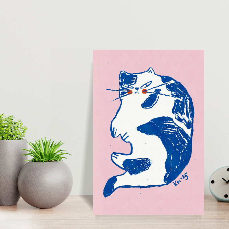 «Grumpy Blue Cat», art mural contemporain, H 18 po x l 12 po