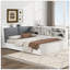 Lit plateforme en bois avec tête de lit, tablettes et 2 tiroirs, blanc-1544318324