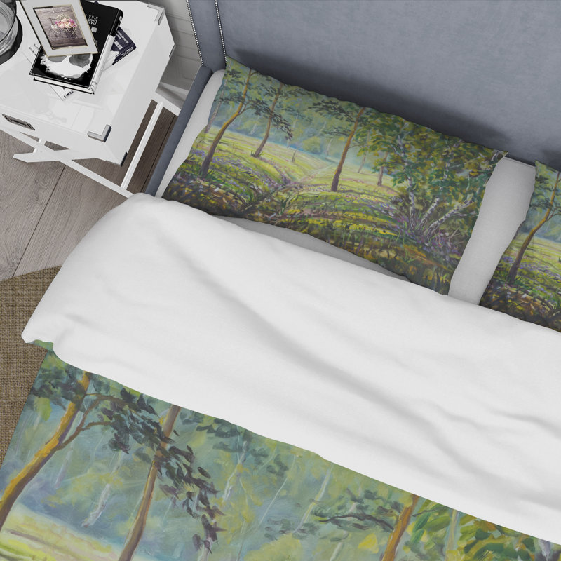 Ensemble de housse de couette Pine Trees and Bushes In The Forest I - Lake House - Microfibre de polyester