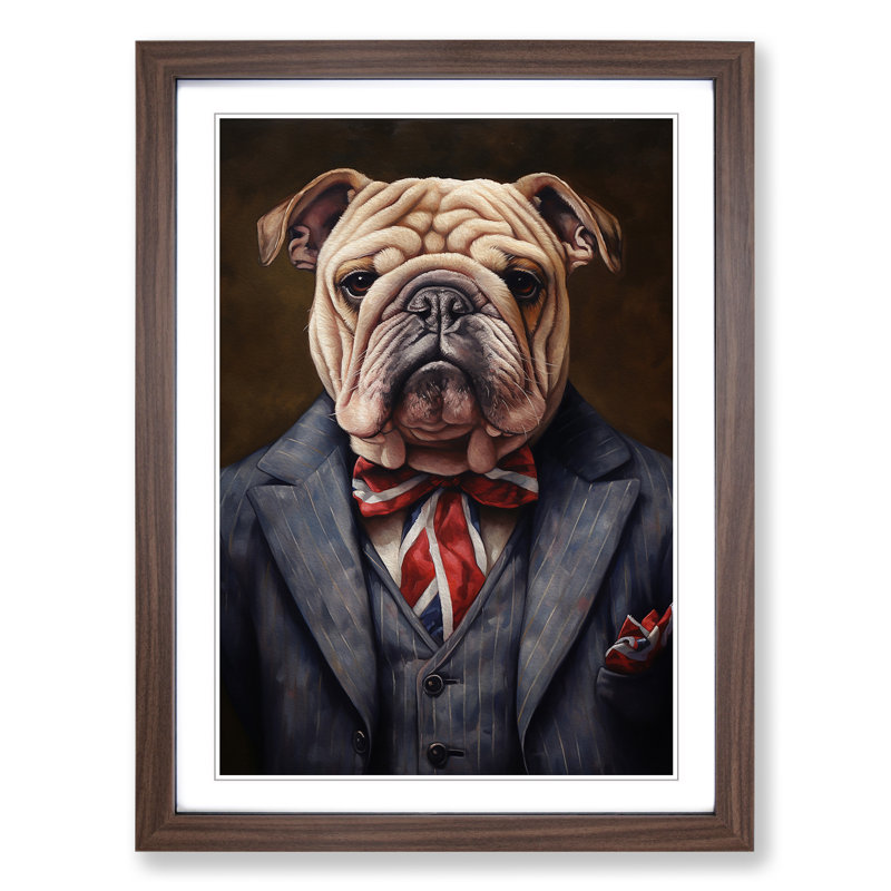 British Bulldog Contemporary - Single Picture Frame Print on Wood, 46cm H x 34cm W x 2cm D, Walnut Framed