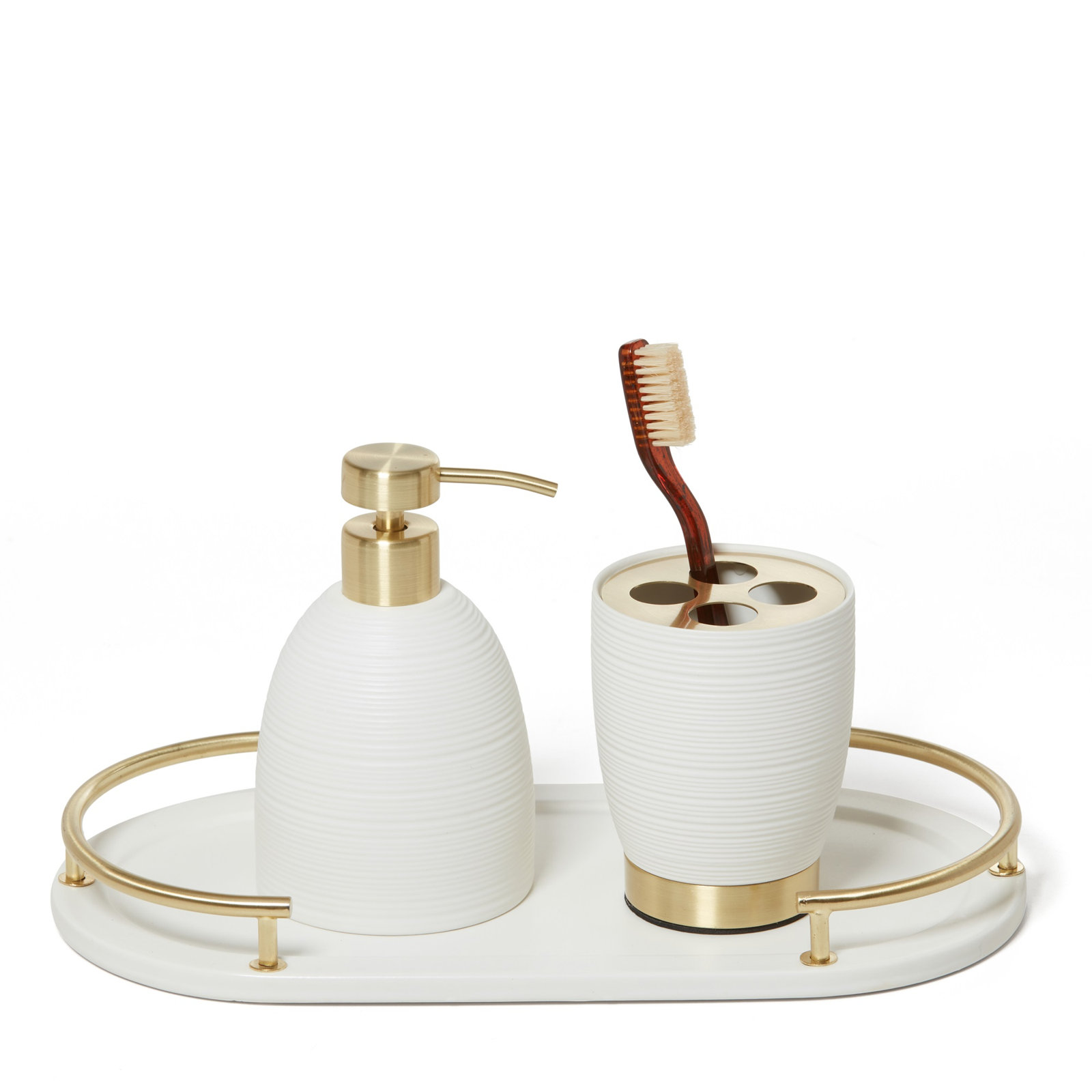 Dubai 3 pc Bath Accessory Set, Brass Trim