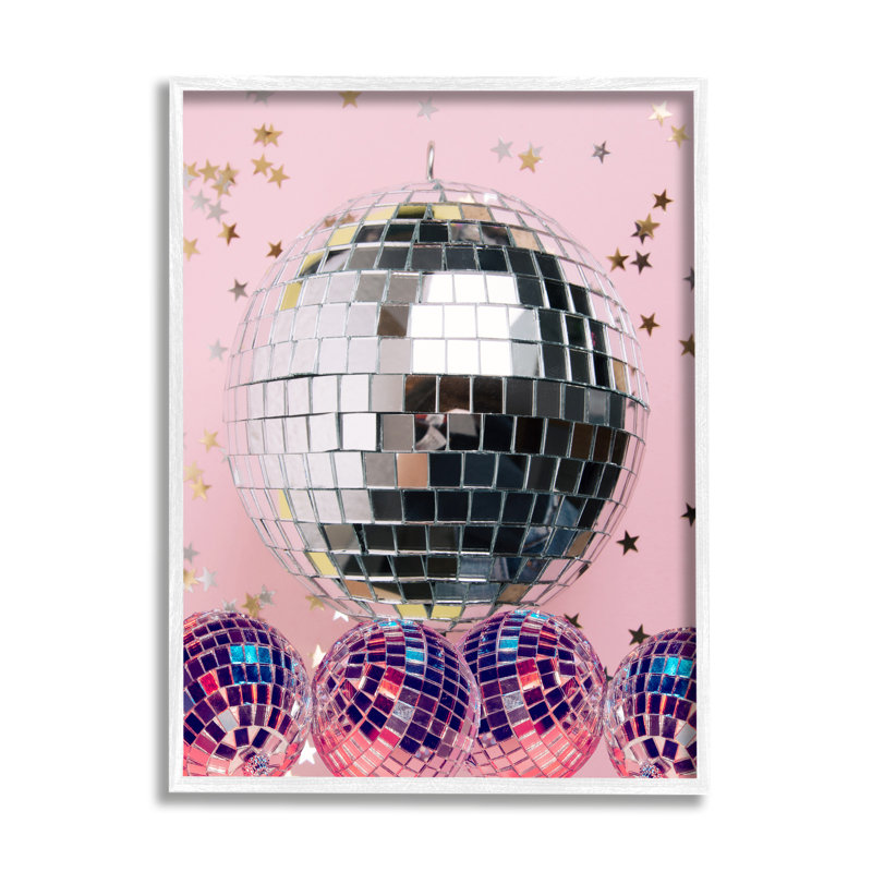Az-609-encadré brillant boules disco encadré sur bois par Jesse Keith impression, H 30 po x l 24 po x P 1,5 po