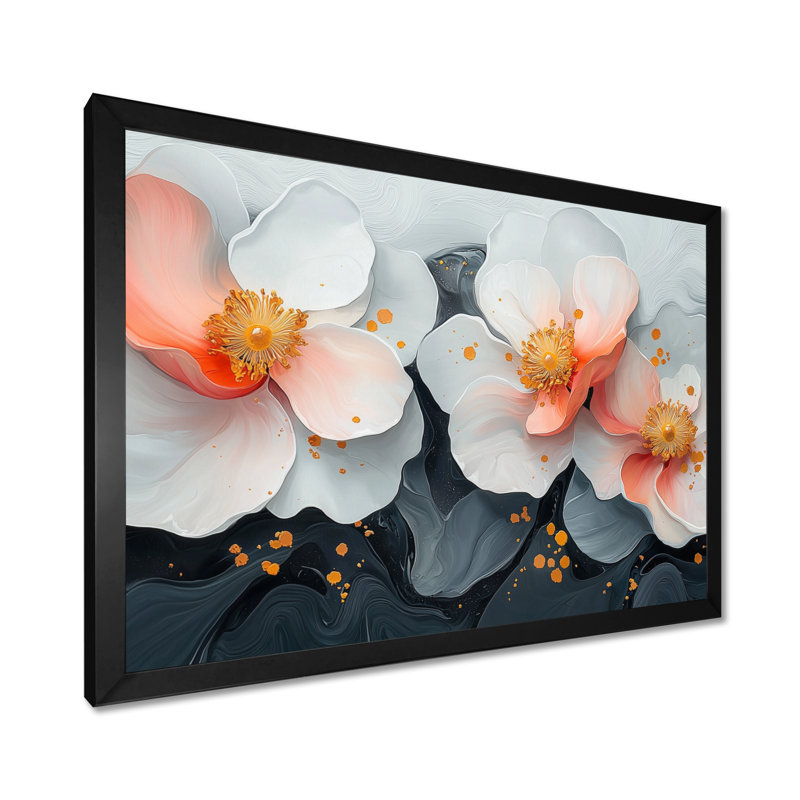 Mou rose, fleurs blanches et pures - Art mural, H 30 po x l 40 po, Reproduction encadrée d'une seule photo