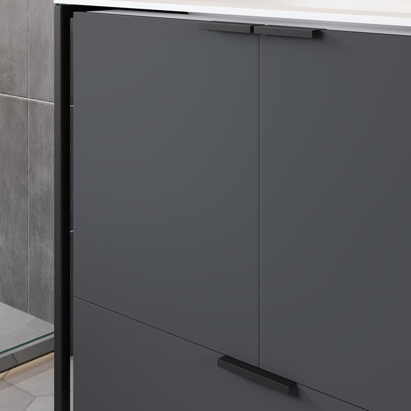 Élite Stamford 60 po Meuble-lavabo double blanc avec comptoir en quartz Carrara et lavabos en porcelaine encastrés, Gris