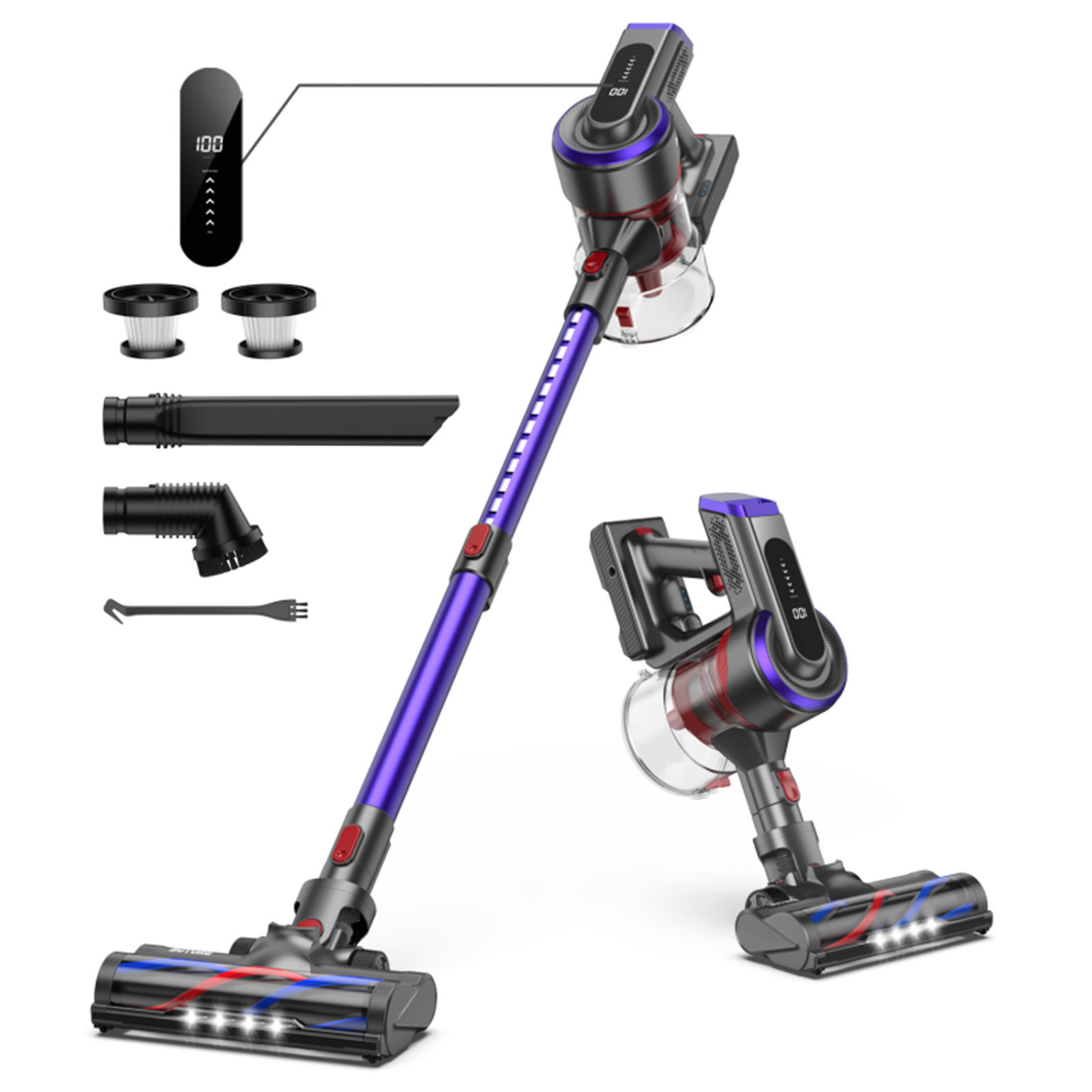  HONITURE Cordless Vacuum Cleaner, 380W 30Kpa Powerful Cordless  Stick Vacuum, 4 in 1 Lightweight Handheld Vacuum with 180 Foldable Tube  2500mAh*7 Battery for Home Hard Floor/Carpet/Bed/Pet Hair