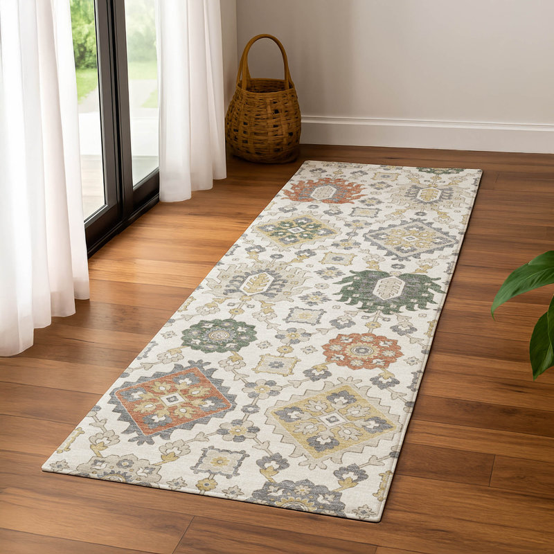 Premium Machine Washable Mayfield AMF2200 bohemian Rug, 2'3" x 7'6" Runner, Ivory