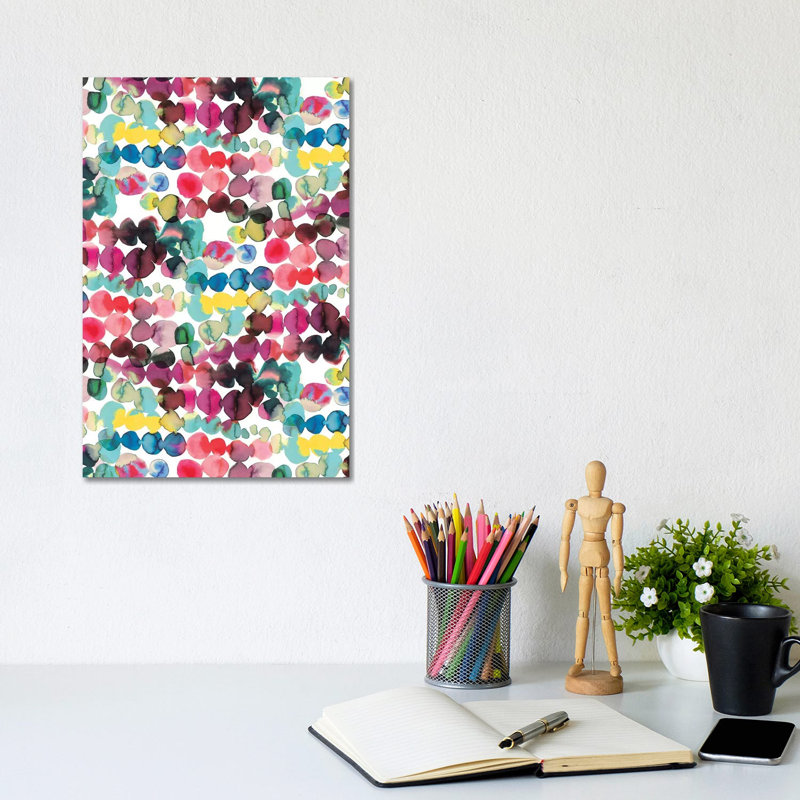 Ink Bleeding Dots Multi - Wrapped Canvas Painting, 20.32 cm H x 30.48 cm W
