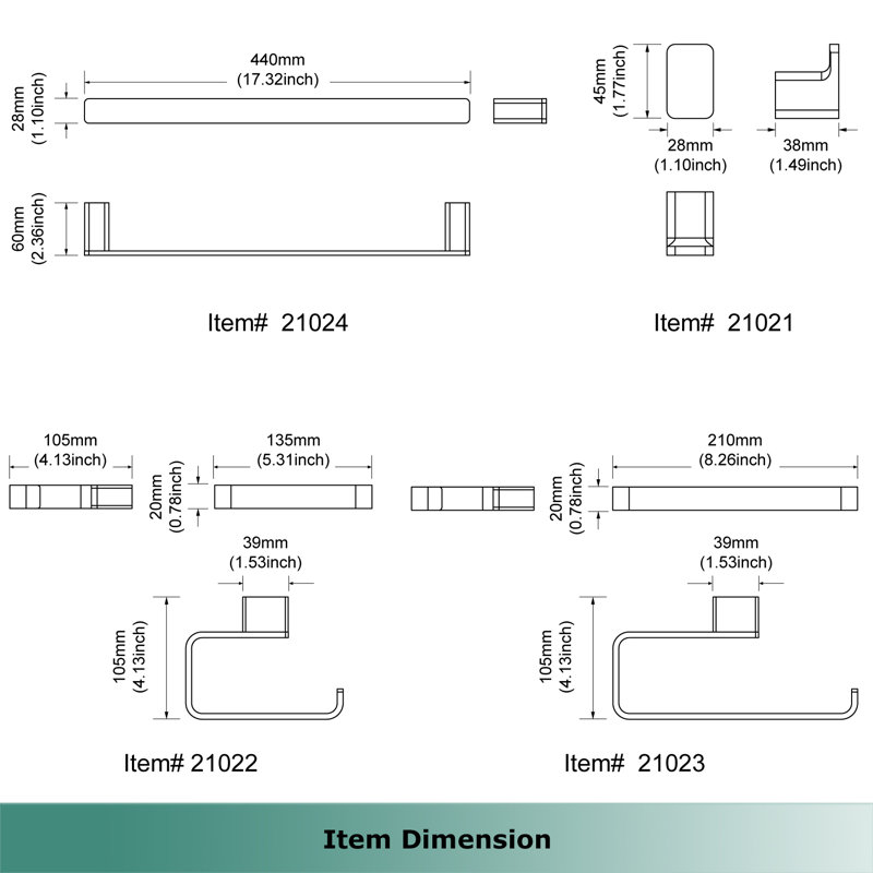 All Brass Construction 4-Pieces Bathroom Hardware Set, Matte Black