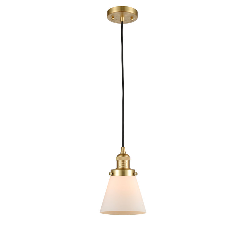 Luminaire suspendu conique à 1 lumière Parkview, Boîtier blanc mat, H 9,13 po x l 6,25 po x P 6,25 po, Or satiné