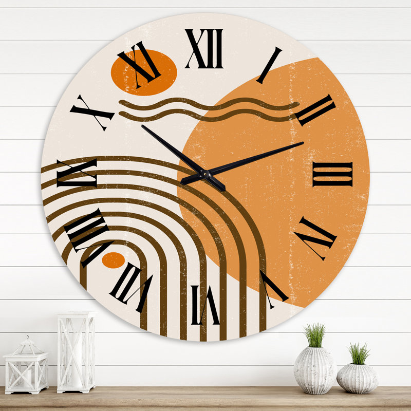Abstrait arc-en-ciel soleil et lune dans les tons de terre II - horloge murale moderne, Très petit