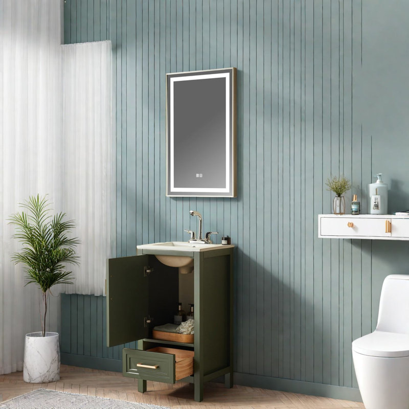 Meuble-lavabo en bois 18 po assemblé vert