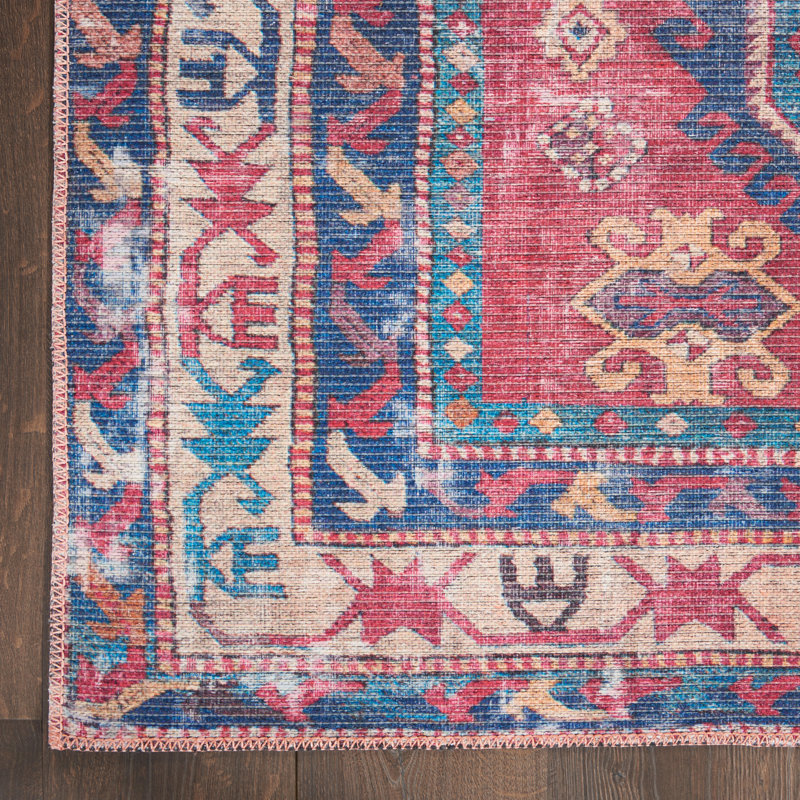 Nicole Curtis Red and Navy Floral Cotton Chenille 6' x 9' Area Rug