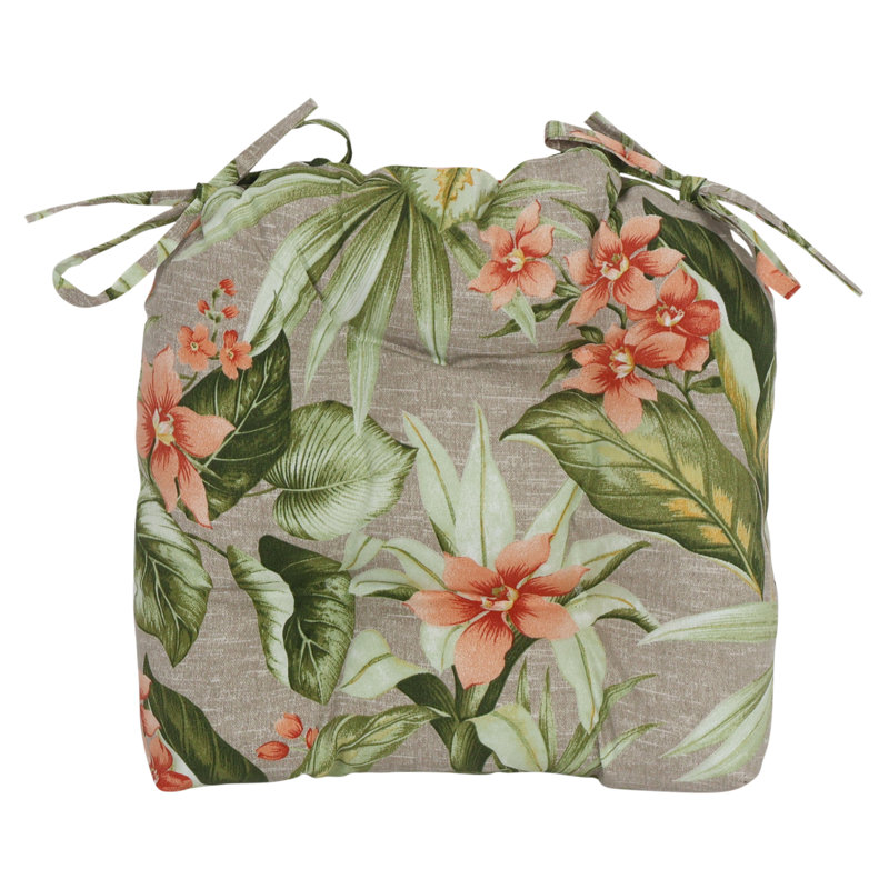 16-Inch Rounded Back Outdoor Tufted Chair Cushions (Set Of 2), Tan/Pink/Tahiti Sunrise Floral