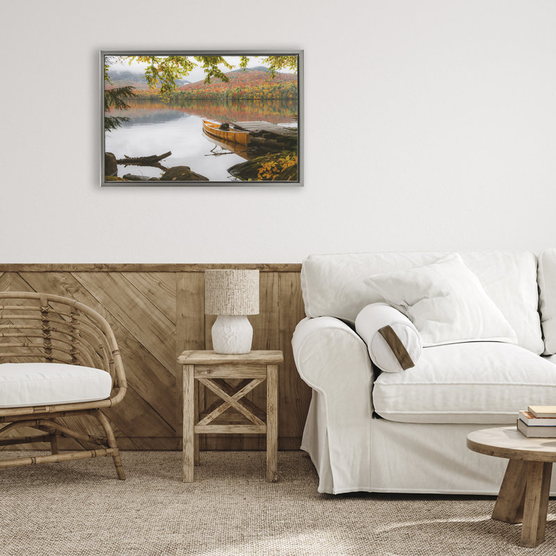 Cadre flottant Calm Foliage & Boat Dock, design Jonathan Zaha, Cadre flottant gris lustré, H 17 po x l 25 po