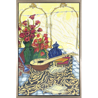 Coquelicots dans le miroir - cadre flottant, peinture sur toile