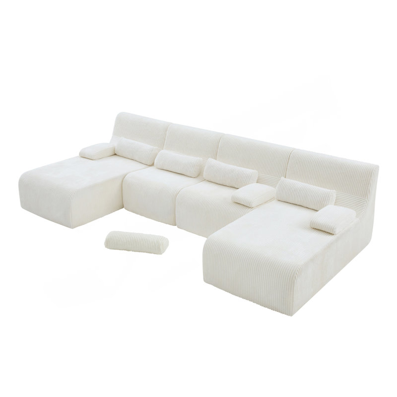 Canapé surdimensionné de 132,2 po sans canapé, Velours côtelé beige, Beige