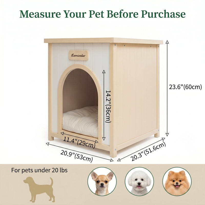 2-in-1 Dog Crate End Table Solid Wood Pet Furniture with Cushion for Small Dogs