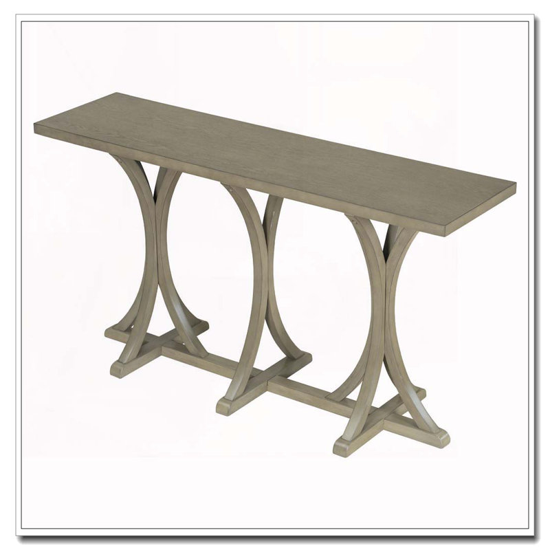 Console en bois 59,8 po avec plateau en placage de chêne, table d'entrée de ferme avec pieds courbés minces en bois d'hévéa
