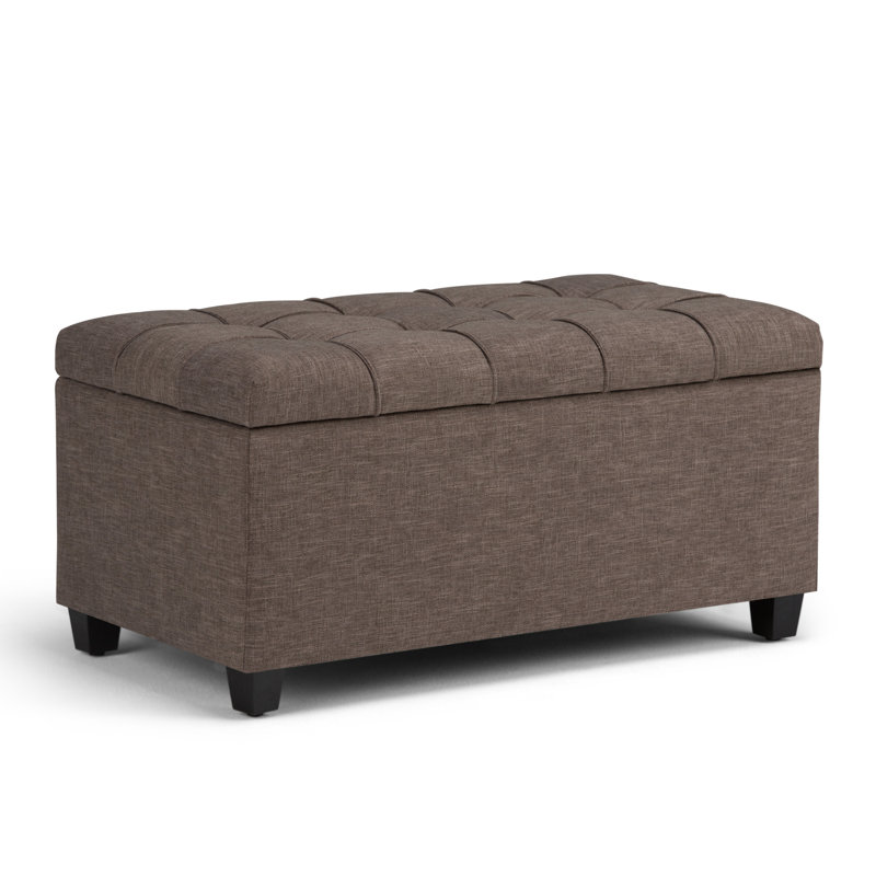 Sienna 33"W Upholstered Linen-Look Fabric Transitional Rectangular Storage Ottoman Bench with Tufted Styling, Fawn Brown
