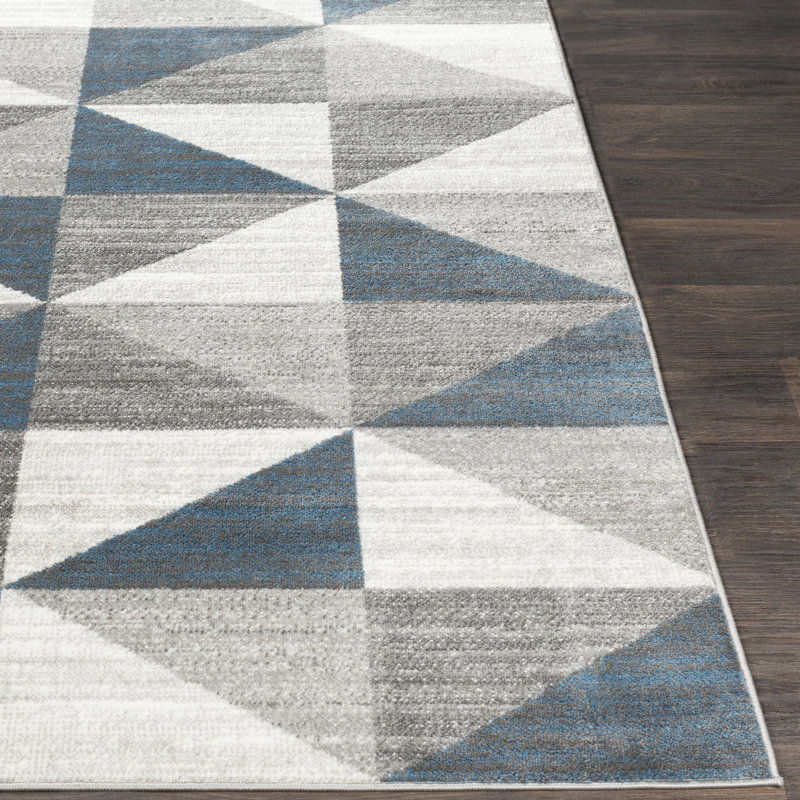 Tapis bleu ciel / bleu marine à motif géométrique Lambdin, Tapis de couloir 2 pi 7 po x 7 pi 3 po