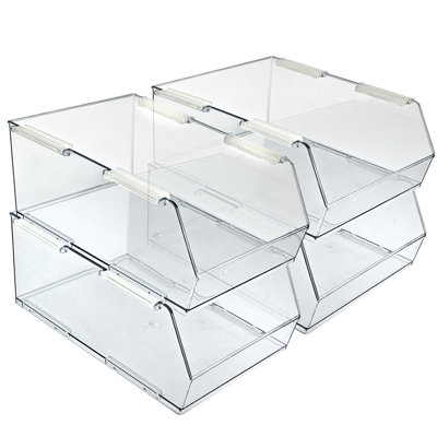 Azar Displays Large Narrow Clear Stackable Bin, 4-pack