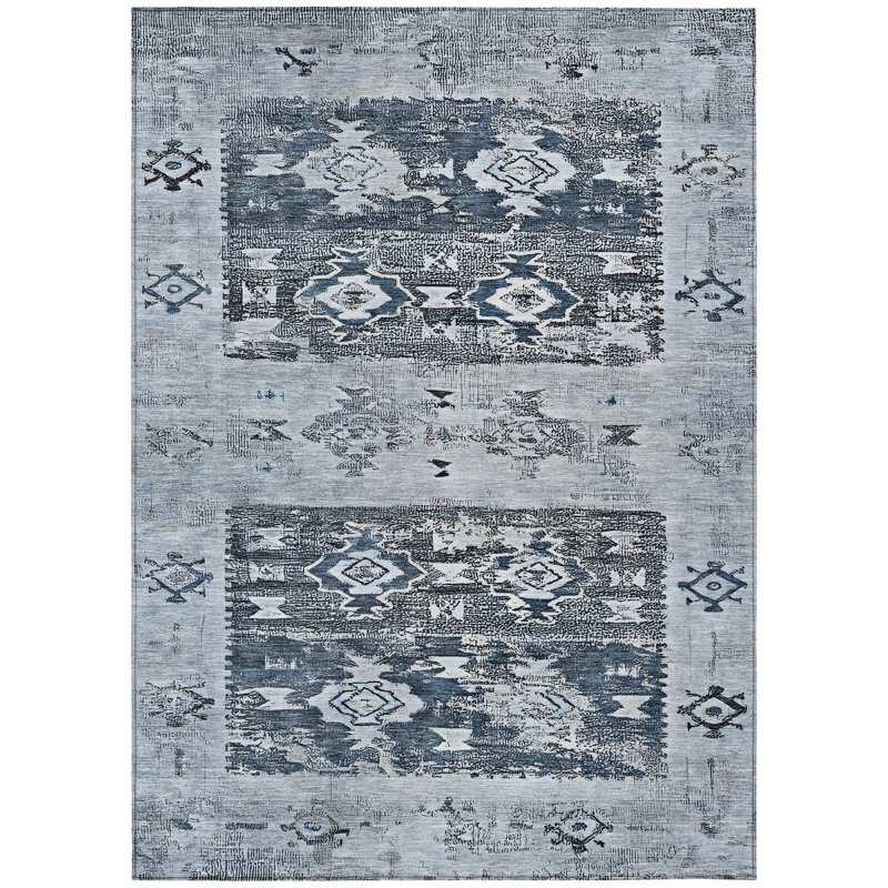 Draessa Blue Washable Indoor-Outdoor Rug - LOOMLAN, 8' x 10'