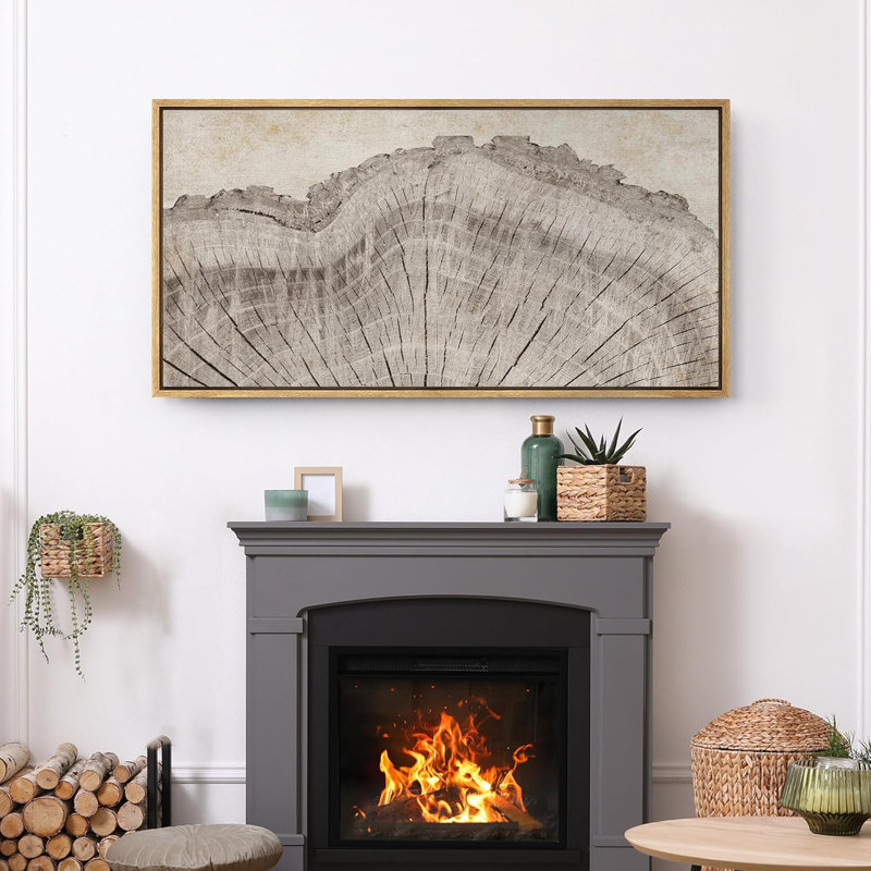 Tree Rings in Neutral Tones Modern Art Extra Large Artwork Print Wall Art, 30" H x 60" W, Natural
