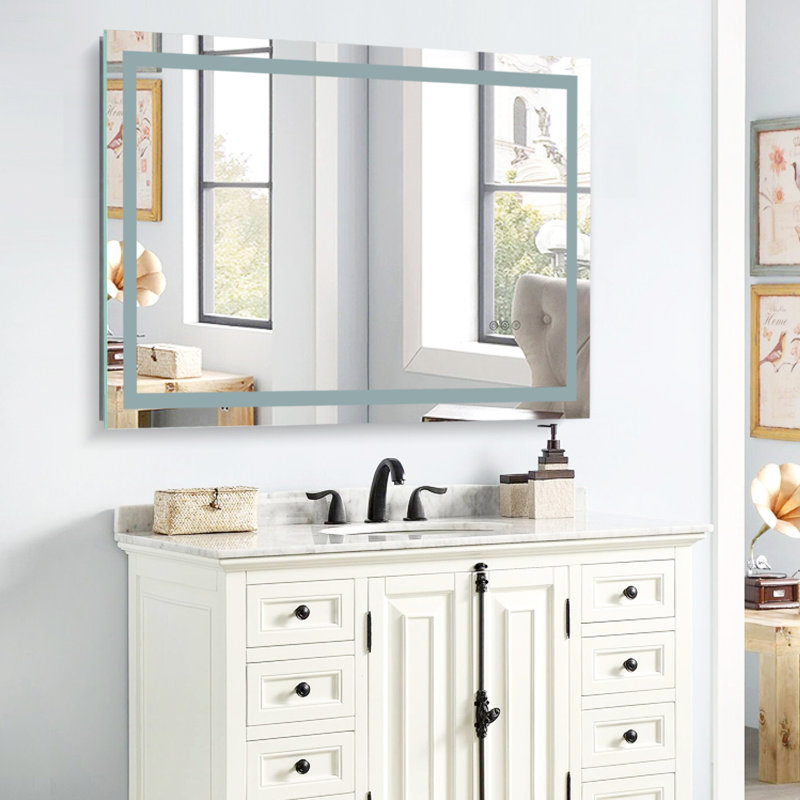 Miroir de salle de bain sans cadre à DEL, 3 couleurs à intensité variable, anti-buée, fonction mémoire, miroir de meuble-lavabo mural