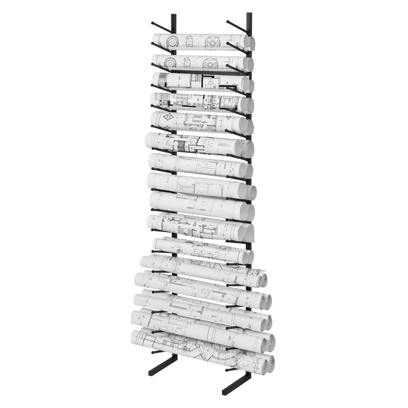 Étagère de rangement verticale à 16 niveaux - Porte-documents en métal robuste pour plans, cartes et affiches