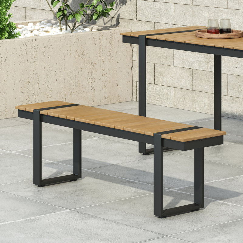 Banc de pique-nique d'extérieur en aluminium, Gris foncé, Naturel