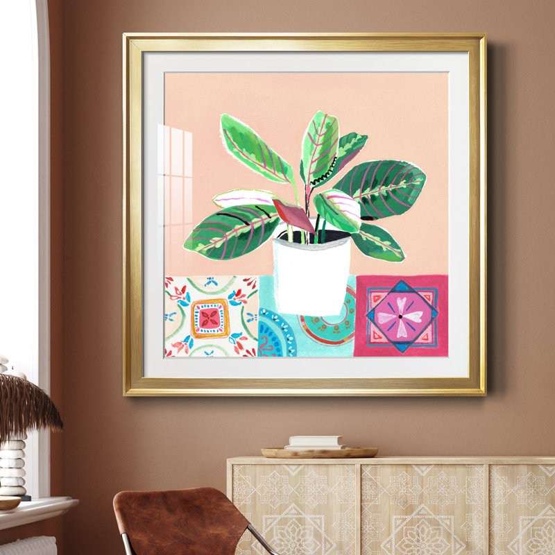 Growing Happy II - peinture encadrée, Toile encadrée d'or, H 26,5 po x l 26,5 po x P 1,5 po