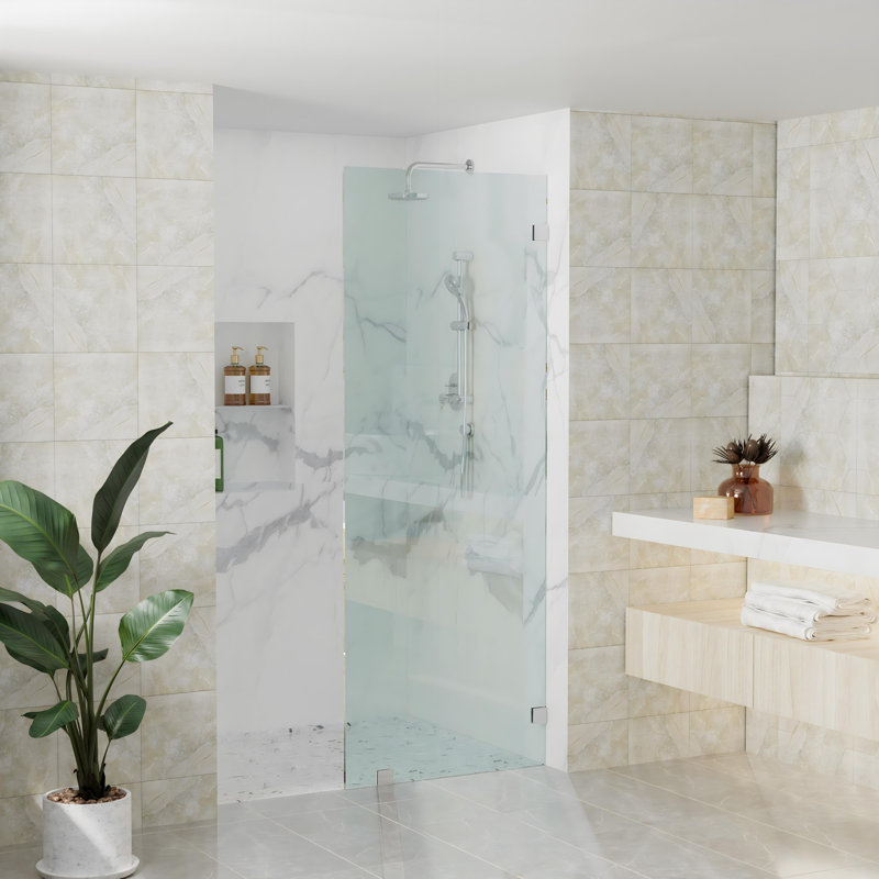 26"W x 76"H Fixed Frameless Shower Screen with 3/8" Clear Glass, Polished Chrome, 26"W x 76"H
