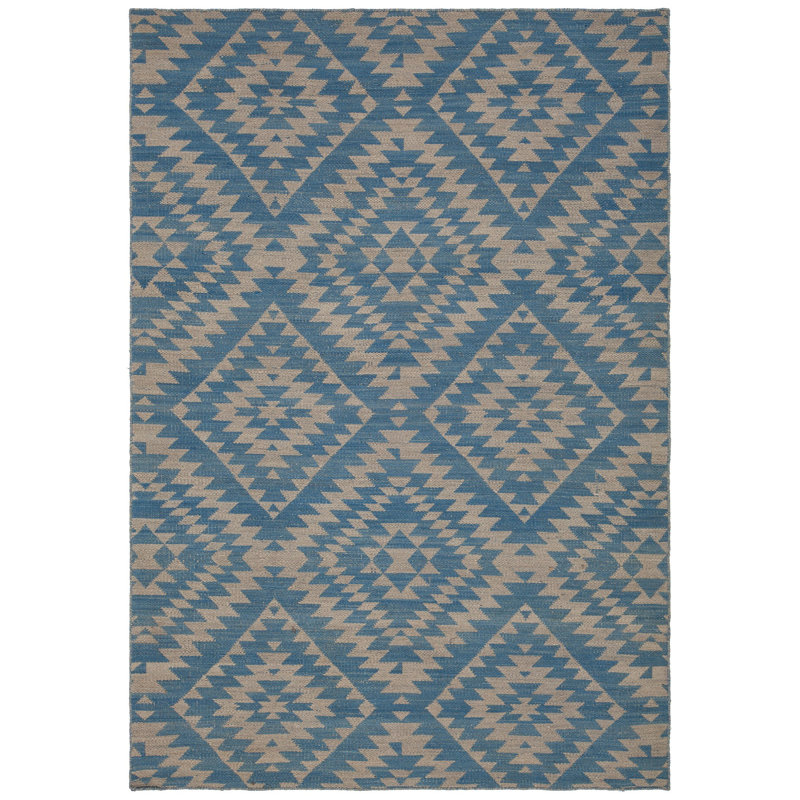 Tapis bleu / beige Stillmore tissé à la main, Rectangle 5 pi x 7 pi 6 po