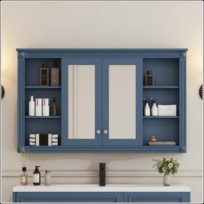 Armoire de salle de bain 47 "avec tablette ajustable et tablettes ouvertes - bleu