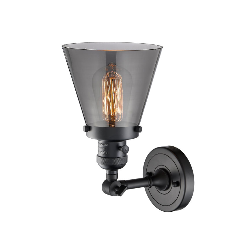Cone 1 Light Sconce, 3.5 Watt Vintage LED Bulb, Smoked, Matte Black