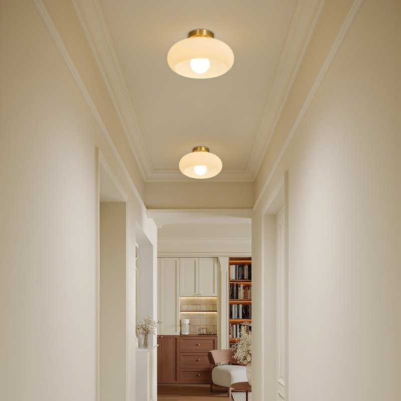 Plafonnier semi-encastré Mid-Century moderne beige, H 5,91 po x l 11,02 po x P 11,02 po