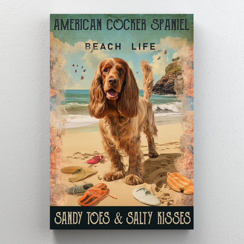 " American Cocker Spaniel Beach Life ", 36" H x 24" W x 1.25" D