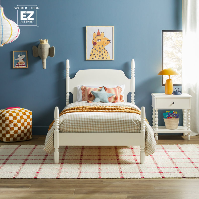 Lit simple en bois massif Jarrell, Blanc