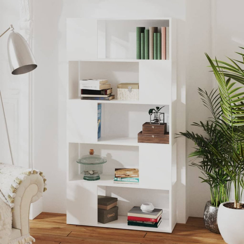 vidaXL Book Cabinet Room Divider Storage Bookshelf Bookcase for Living Room, White,  (5 Shelves) 61" H x 31.5" W x 9.4" D