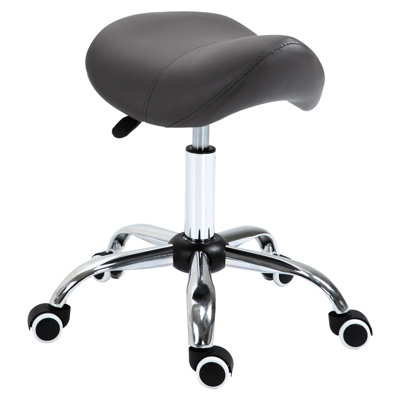 Adjustable Height Saddle Stool With Pu Leather, Heavy-Duty Base, For Beauty Salons, Grey Leather Seat Chair, Height, Ergonomic Design, Salon Work,