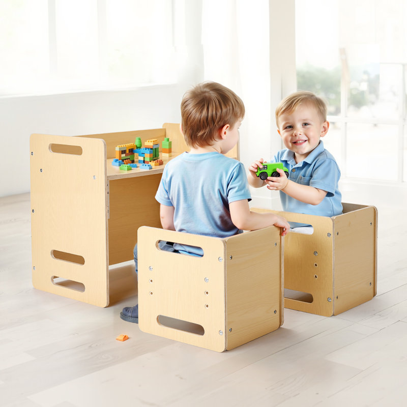 Bureau pour tout-petit avec 2 chaises en bois Montessori