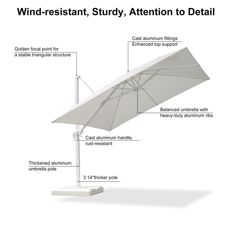 Parasol carré en polyester 10 'x 10', Blanc, L 120 po x P 120 po