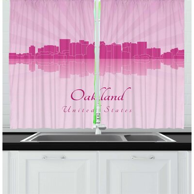 2 Piece Oakland Calligraphic Modern Illustration with a City Skyline Kitchen Curtain Set -  East Urban Home, E0BDDDC65EE34662985FF191A94F57A7