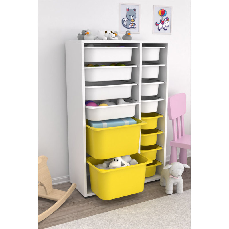Multi Purpose Cabinet, White/White/Yellow, 42.9" H x 27.4" W x 11.8" D