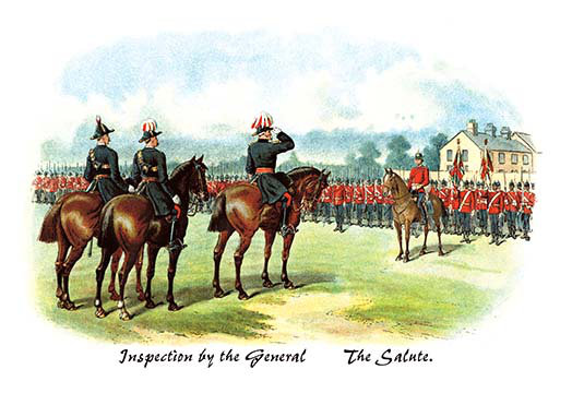«Inspection by the General: The Salute» par Richard Simkin - impression d'art graphique, H 28 po x l 42 po x P 1,5 po