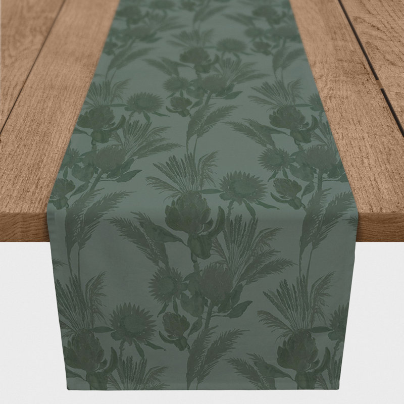 Rectangular Floral Table Runner, 90" x 16", Green