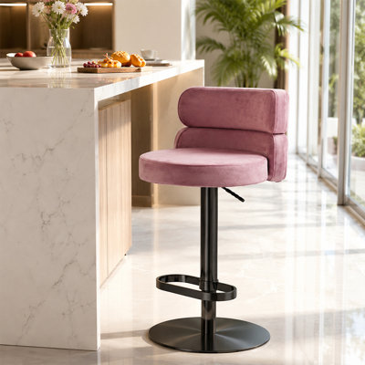 Adjustable Height Swivel Bar Stool With Curved Back And Footrest