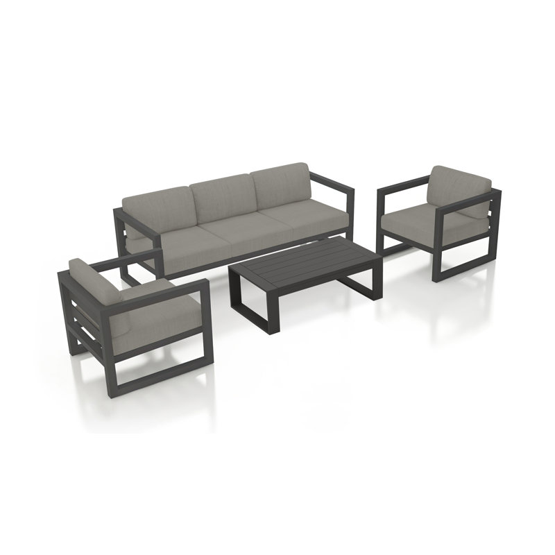 Ensemble de conversation d'extérieur pour 5 personnes avec coussins Avion, Toile gris anthracite Sunbrella®