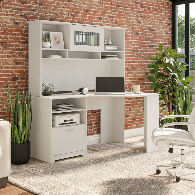 Bureau d'angle réversible avec clapier Ozro, Blanc